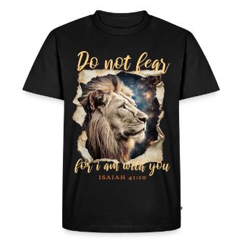 Verset biblique du lion - T-shirt Premium bio Homme - noir - Devant - Nico (187cm)