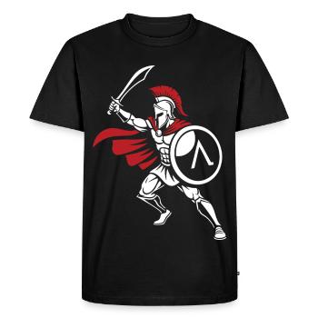 Guerrier Spartiate Épée Mascotte Spartan Strike - T-shirt Premium bio Homme - noir - Devant - Nico (187cm)