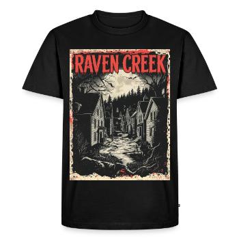 Bienvenue à Raven Creek – Ville de l’Horreur - T-shirt Premium bio Homme - noir - Devant - Nico (187cm)