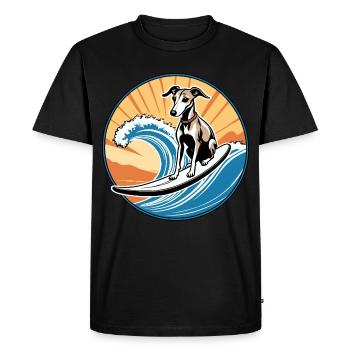 Whippet Dog Surfing the Great Wave - Men's Premium Organic T-Shirt - black - Front - Nico (187cm)