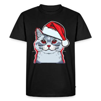 Adorable cat wearing Santa Claus hat - Men's Premium Organic T-Shirt - black - Front - Nico (187cm)