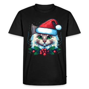 Adorable cat wearing Santa hat - Men's Premium Organic T-Shirt - black - Front - Nico (187cm)
