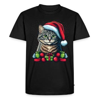 Lovely Advent cat illustration, the best Santa - Men's Premium Organic T-Shirt - black - Front - Nico (187cm)