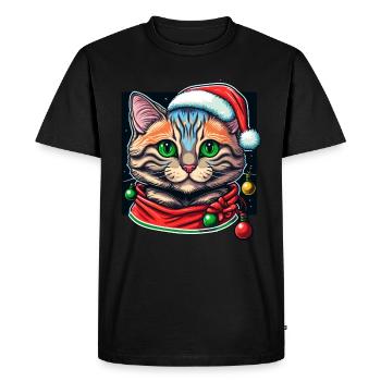 Lovely Xmas cat drawing, the perfect Santa gift - Men's Premium Organic T-Shirt - black - Front - Nico (187cm)