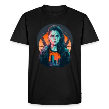 Magnifique peinture d’une belle cyber-fille - T-shirt Premium bio Homme - noir - Devant - Nico (187cm)