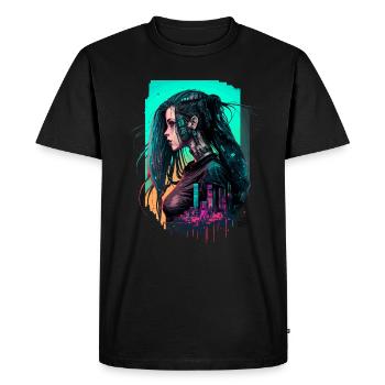 Illustration numérique à la mode d’une femme intrépide - T-shirt Premium bio Homme - noir - Devant - Nico (187cm)