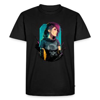Dessin étonnant d’une cyber-femme - T-shirt Premium bio Homme - noir - Devant - Nico (187cm)