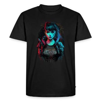 Peinture numérique cool d’une cyber-fille - T-shirt Premium bio Homme - noir - Devant - Nico (187cm)