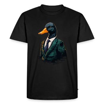 Canard cool dans des vêtements formels - T-shirt Premium bio Homme - noir - Devant - Nico (187cm)