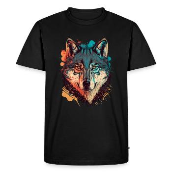 Dessin tendance d’un loup - T-shirt Premium bio Homme - noir - Devant - Nico (187cm)