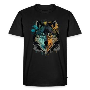 Merveilleux dessin d’une tête de loup - T-shirt Premium bio Homme - noir - Devant - Nico (187cm)