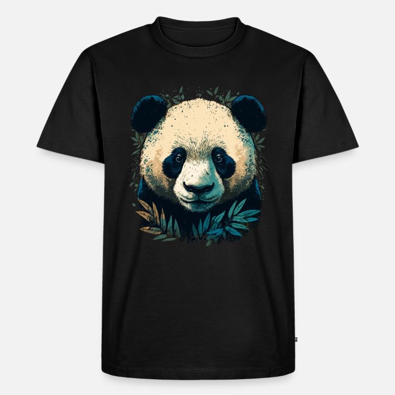 Panda mit Bambusleaths - Männer Premium Bio T-Shirt - Schwarz