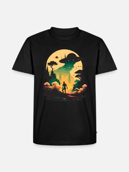 Ufo im Wald - Männer Premium Bio T-Shirt - Schwarz