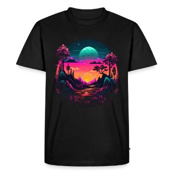 Vaporwave Landscape - Men's Premium Organic T-Shirt - black - Front - Nico (187cm)
