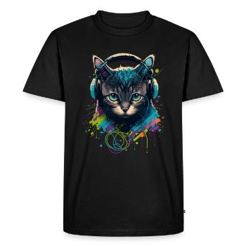 Chat et mélomane - T-shirt Premium bio Homme - noir - Devant - Nico (187cm)