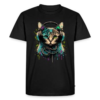 Cat with Headset - Men's Premium Organic T-Shirt - black - Front - Nico (187cm)
