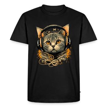Cat and Music - Men's Premium Organic T-Shirt - black - Front - Nico (187cm)