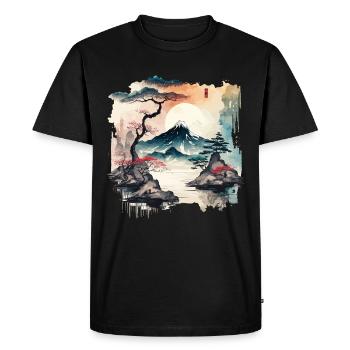Lac Watercolor - T-shirt Premium bio Homme - noir - Devant - Nico (187cm)