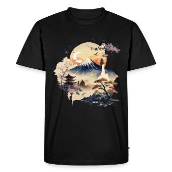 Snowy Mountain - Aquarelle japonaise - T-shirt Premium bio Homme - noir - Devant - Nico (187cm)