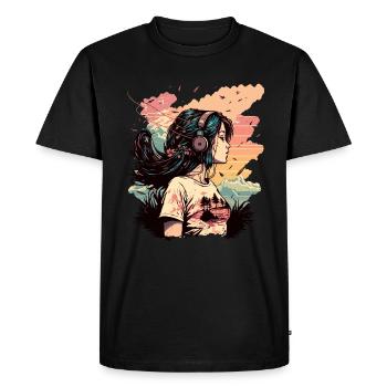 Anime Girl écoute de la musique - T-shirt Premium bio Homme - noir - Devant - Nico (187cm)