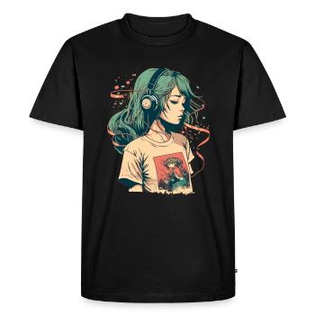 Étudiez une fille qui écoute de la musique - T-shirt Premium bio Homme - noir - Devant - Nico (187cm)