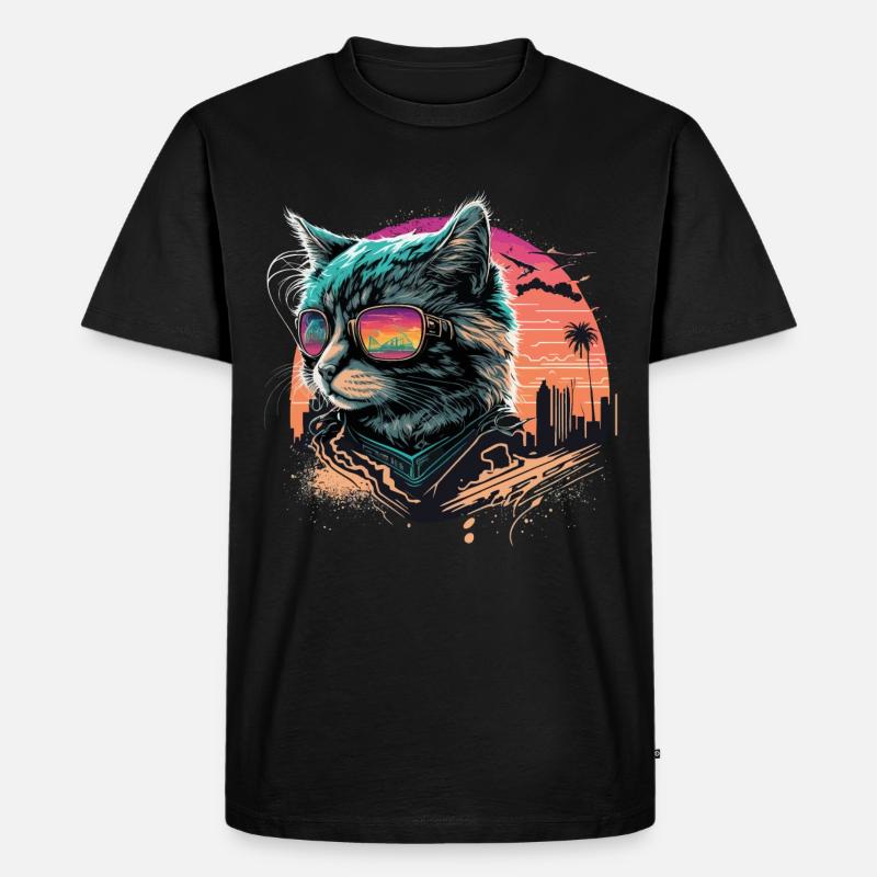Synthwave Style Kat - Männer Premium Bio T-Shirt - Schwarz
