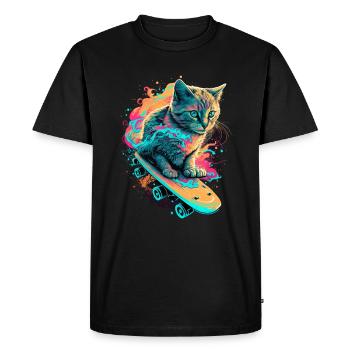 Skateboard Cat - Men's Premium Organic T-Shirt - black - Front - Nico (187cm)
