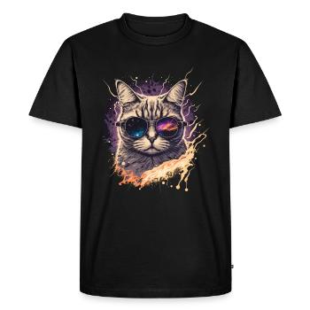 Vapowave Glitch Cat - T-shirt Premium bio Homme - noir - Devant - Nico (187cm)