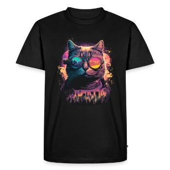 Neon Cat Illustration - Men's Premium Organic T-Shirt - black - Front - Nico (187cm)