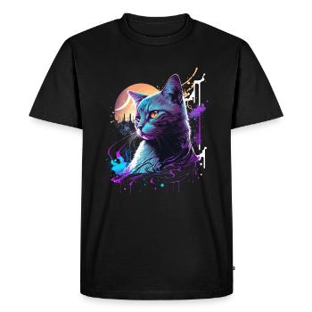 Purple Cat - Men's Premium Organic T-Shirt - black - Front - Nico (187cm)