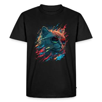 Vaporwave Cat - T-shirt Premium bio Homme - noir - Devant - Nico (187cm)