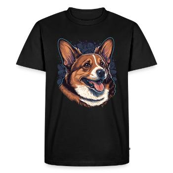 Corgi brun joyeux - T-shirt Premium bio Homme - noir - Devant - Nico (187cm)