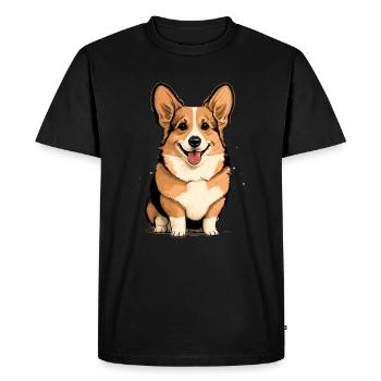 Mignon assis Corgi - T-shirt Premium bio Homme - noir - Devant - Nico (187cm)