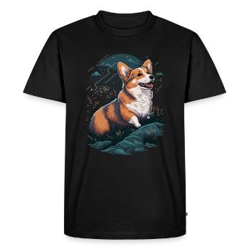 Corgi with the flowers - Men's Premium Organic T-Shirt - black - Front - Nico (187cm)
