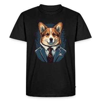 Corgi formel dans un costume bleu Art - T-shirt Premium bio Homme - noir - Devant - Nico (187cm)