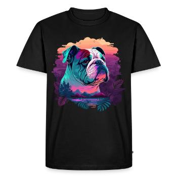 Vaporwave Bulldog Loves Sunset - Men's Premium Organic T-Shirt - black - Front - Nico (187cm)