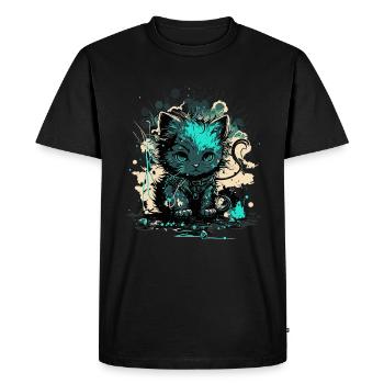 Cyber Cat Illustration - T-shirt Premium bio Homme - noir - Devant - Nico (187cm)