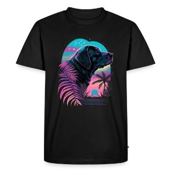 Labrador Retriever aime la plage Vaporwave - T-shirt Premium bio Homme - noir - Devant - Nico (187cm)