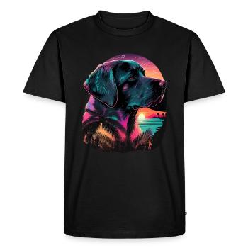 Sunset Labrador Retriever style vaporwave - T-shirt Premium bio Homme - noir - Devant - Nico (187cm)