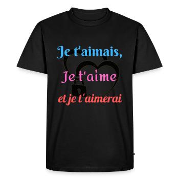 Je t aimais je t aime et je t aimerai - T-shirt Premium bio Homme - noir - Devant - Nico (187cm)