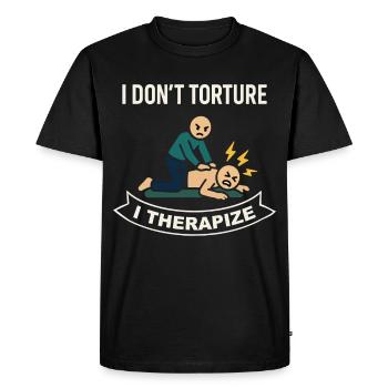 Kinésithérapie, je ne torture pas, je soigne - T-shirt Premium bio Homme - noir - Devant - Nico (187cm)
