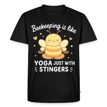 Bee Beekeeper Yoga Just With Stingers - Men's Premium Organic T-Shirt - black - Front - Nico (187cm)