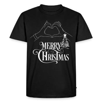 Merry Christmas with hands in heart shape - Men's Premium Organic T-Shirt - black - Front - Nico (187cm)