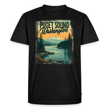 Puget Sound Bay Washington State Retro Vintage - Men's Premium Organic T-Shirt - black - Front - Nico (187cm)