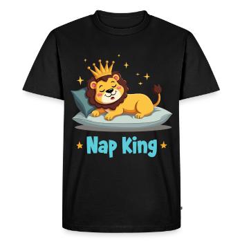Sleeping Lion – Nap King Cartoon - Men's Premium Organic T-Shirt - black - Front - Nico (187cm)