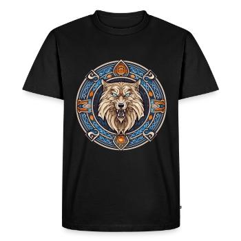 Une tête de loup avec des motifs viking - T-shirt Premium bio Homme - noir - Devant - Nico (187cm)