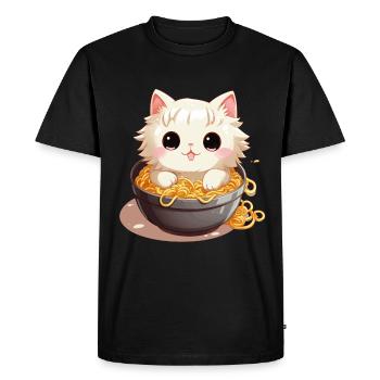 Kawaï cat in a bowl of Japanese noodles - Men's Premium Organic T-Shirt - black - Front - Nico (187cm)