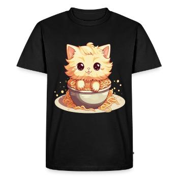 Kawai cat in a bowl of ramen - Men's Premium Organic T-Shirt - black - Front - Nico (187cm)