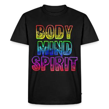 Yoga 9 Body Mind Spirit - Men's Premium Organic T-Shirt - black - Front - Nico (187cm)