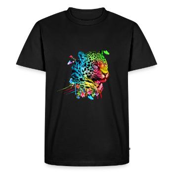 Léopard aquarelle - T-shirt Premium bio Homme - noir - Devant - Nico (187cm)